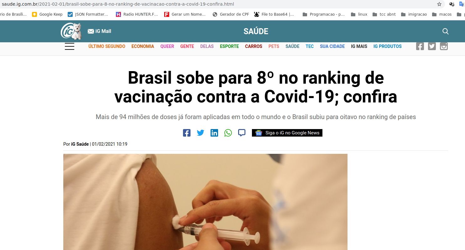 Brasil está em 6ª posição no ranking da vacina covid19 ...